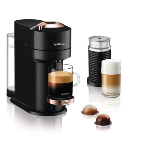 Nespresso Vertuo Next Classic Coffee and Espresso Maker by DeLonghi, Black Rose Gold with Aeroccino Milk Frother