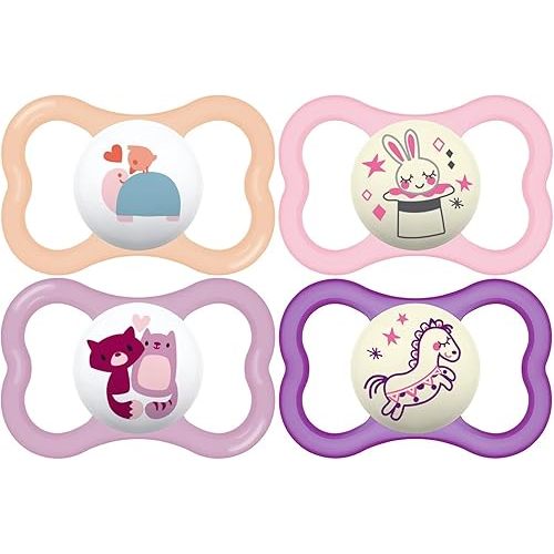MAM Air Pacifier for Babies 6-16 Months, Extra Air Flow for Sensitive Skin, Glows in The Dark, Developed with Medical Experts, BPA-Free Skin Soft Silicone, 4 Count, Made in Europe