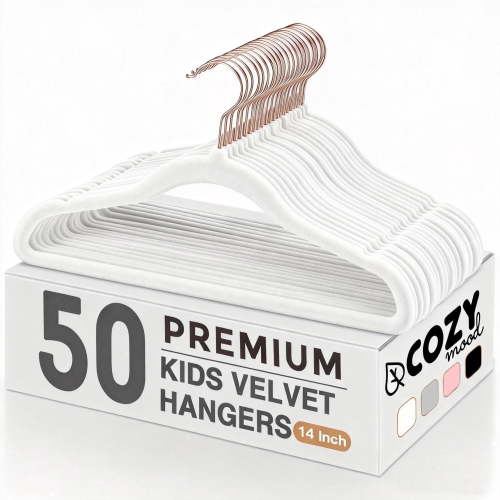 Cozymood Kids Velvet Hangers, 50 Pack 14 inch Children's Clothes Hangers Non Slip Kids Felt Hanger, Space Saving Toddler Hanger, White