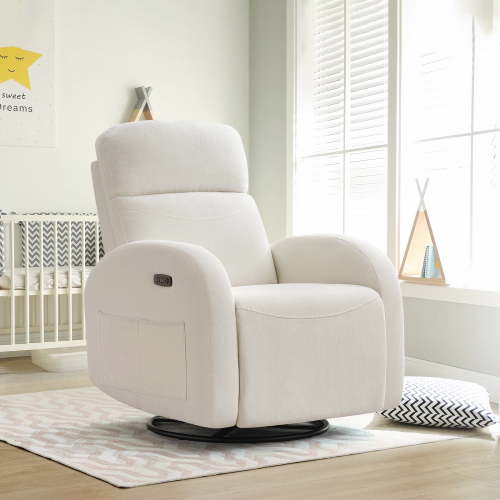 Aemeios Chenille Swivel Rocker Glider Power Recliner Nursery Rocking Chair with USB and Type-C Ports, White