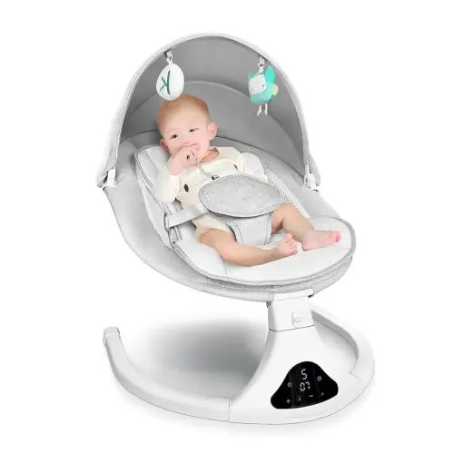 Electric Baby Swing for Infants to Toddler| Portable Infant Swing with Remote Control, Rocker with 5 Speeds, 3-Point Harness for Baby Boy Girl (Light Grey)