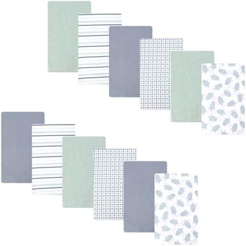 Hudson Baby Unisex Baby Cotton Polyester Flannel Burp Cloths Bundle 12-Pack