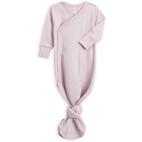 Colored Organics Baby 100% Organic Cotton Knotted Gown - Infant Indy Kimono Wrap Front Tie Knot with Mitten Cuffs
