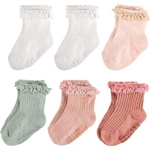 Baby Girl Ruffle Socks Non Slip Grip Socks Toddler Girls Cute Cotton Frilly Ankle Grippy Sock Newborn Infant Kids
