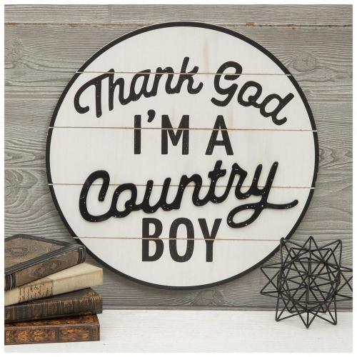 Country Boy Round Wood Wall Decor
