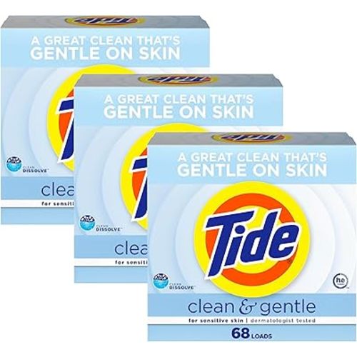 Tide Clean and Gentle Powder Laundry Detergent, Unscented, 68 Loads, 77 oz (Pack of 3)