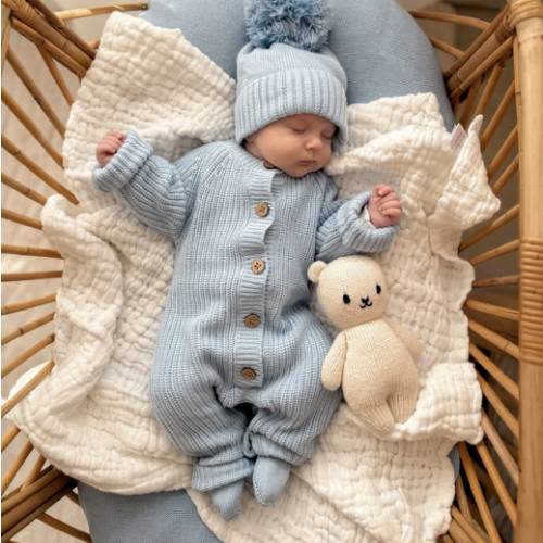 Classic Chunky Knit Jumpsuit - Powder Blue