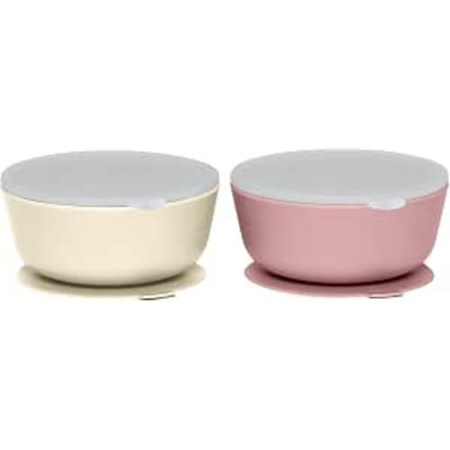 WeeSprout Suction Bowls for Baby & Toddlers (Set of 2) - 100% Silicone w/Plastic Lid - Leak Proof Feeding Supplies - Dishwasher & Microwave Safe Infant Dinnerware w/Extra Strong Base