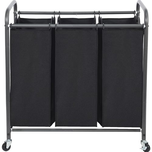 Laundry Sorter 3 Section, 3 Bag Clothes Hamper, Rolling Laundry Cart Basket with Heavy Duty Lockable Wheels and Removable Bag for Laundry Room, Bedroom, Closet, Black