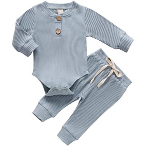 Newborn Baby Girl Boy Fall Clothes 3 6 12 18 24 Months Outfits Long Sleeve Knitted Cotton Romper & Pants Infant Winter Sets