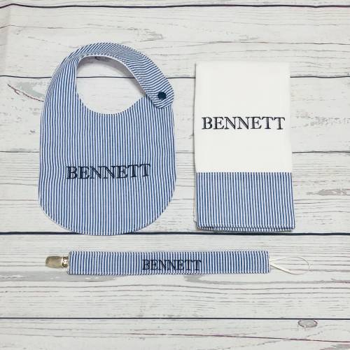 Monogrammed Seersucker Baby Bib and Burp Cloth Gift Set