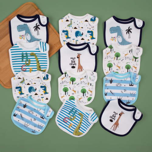 12-Pack Waterproof Baby Bibs for Boys & Girls | Absorbent Cotton with Adjustable Snaps for Feeding, Teething & Drooling