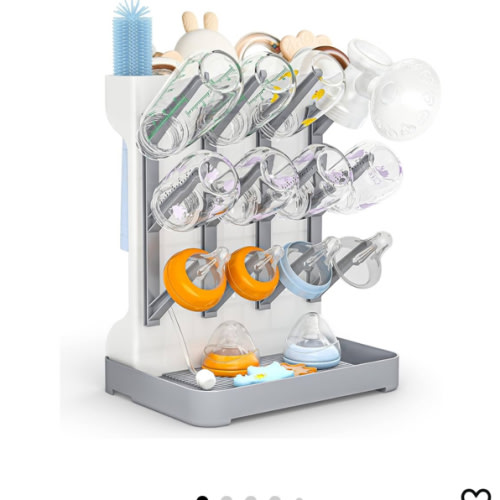 GoMaihe Baby Bottle Drying Rack: Space Saving Vertical Bottle Dryer Holder - Baby Accessories Storage Stand Organize Brushes Pacifiers on Countertop - BPA-Free - Gray