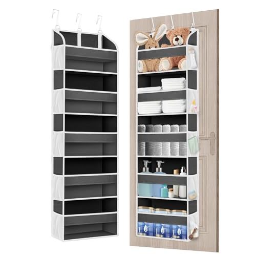 TAHAVICE 1 Pack Over The Door Organizer Storage, Hanging Organizer Closet with 5 Large Pockets 10 Mesh Pockets, 44 lbs Weight Capacity, Behind Door Storage for Nursery Bedroom Bathroom (Dark Grey)