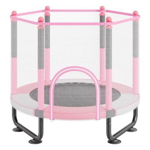 VEVOR 60" Kids Trampoline, 5FT Indoor Outdoor Trampoline with Safety Enclosure Net and Basketball Hoop, Toys for 3+ Years Children, Pink