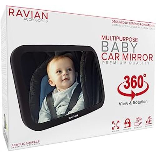 Baby Car Mirror Rear Facing Baby Essentials 100% Shatterproof Safest Clear View 360° Adjustable to All Seats and Ages Crash Tested Fully Assembled