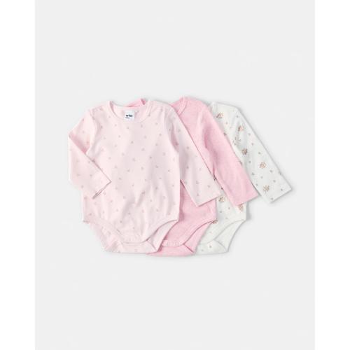 3 Pack Cotton Long Sleeve Bodysuits - Kmart