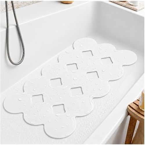 Webos Patented Non Slip Bathtub Mat Shower Bath Mats with Strong Suction Cups Superior Grip&Drainage Soft Heavy Duty Natural Rubber Bath Mat for Inside The tub (White, 28x16 inch)