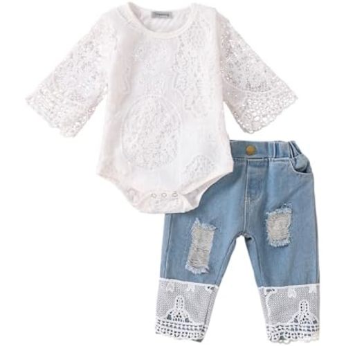 Baby Girl Clothes Outfits Toddler Infant Baby Romper Top+Jeans Clothing Set