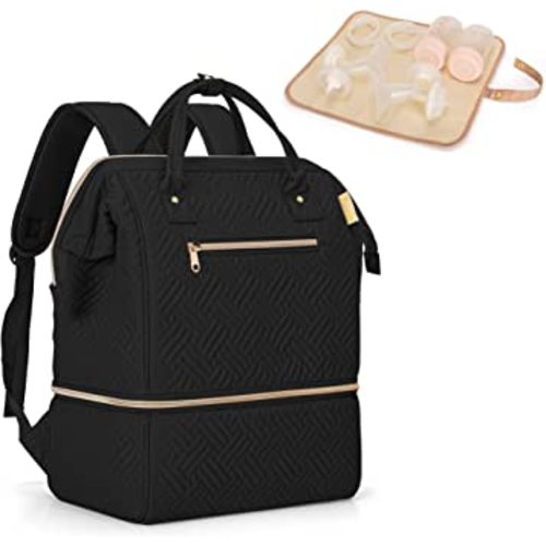 Fasrom Breast Pump Bag Backpack with Cooler Compatible with Spectra S1, S2 and Medela Pumps, Wearable Pumping Bag with Waterproof Mat for Working Moms, Black (Patent Design)