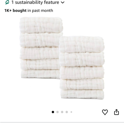 Baby Muslin Washcloths- Natural Organic Cotton Baby Wipes - Soft Newborn Baby Face Towel for Sensitive Skin- Baby Registry as Shower Gift, 10 Pack 10x10 inches By MUKIN (White)