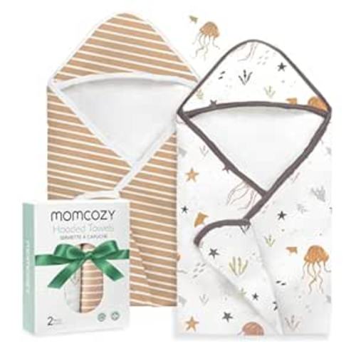 Momcozy Baby Towel with Hooded-2 Pack Soft Bath Towel Set-Shower Gifts or Bath Essential for Infant,Newborn, Toddler (28 X 28 Inch, Ocean Whimsy)