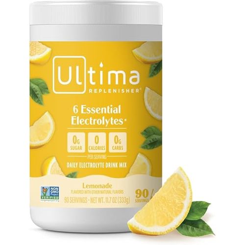 Ultima Replenisher Daily Electrolyte Powder Drink Mix – Sugar Free – Lemonade, 90 Servings – Hydration Powder with 6 Key Electrolytes and Trace Minerals – Keto Friendly, Vegan, Non-GMO