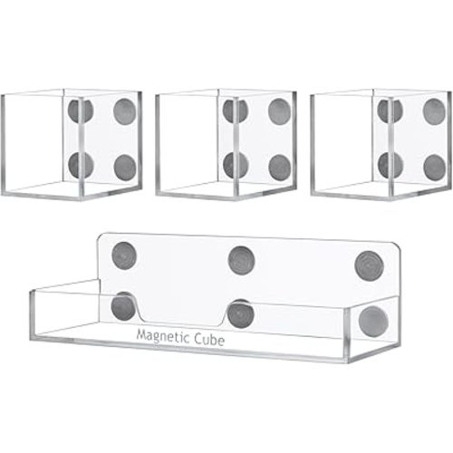 MyGift Premium Clear Acrylic Magnetic Dry Erase Marker Holder And Office Supplies Storage Containers, 4 Piece Set Includes 1 Tray and 3 Cubed Boxes