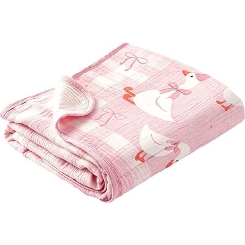 Glowvibe Pink Silly Goose Cotton Muslin Baby Blankets for Girls 40x36 Inch