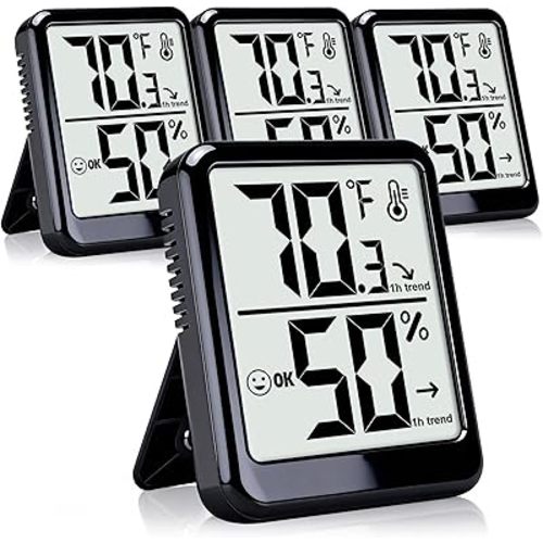 4-Pack Room Thermometer Indoor Hygrometer, Small Digital Temperature and Humidity Monitor Sensor, Temperature Humidity Gauge Meter for Home Baby Room, Plants, Pets - AAA Battery Included