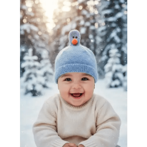 Duck Figured Hand-Knitted Baby Hat – Mohair Soft Wool Winter Beanie for Newborns