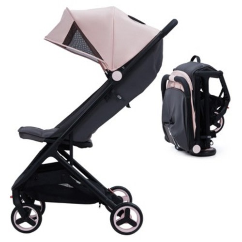 Lightweight Travel Stroller - Pink Foldable Compact Stroller with Reclining Seat & Canopy