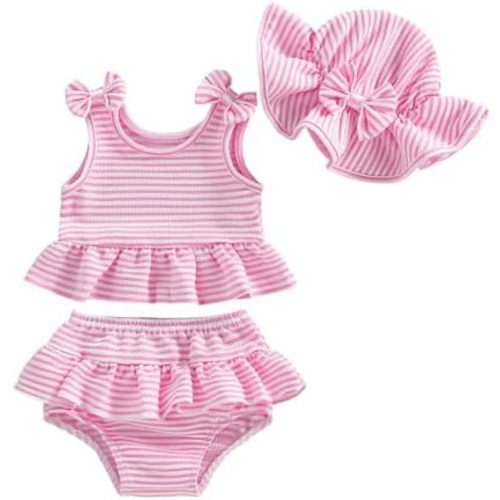 Baby Swimsuit Girl Toddler Bikini Sets Sleeveless Ruffle Striped Bathing Suit Infant Beach Swimwear