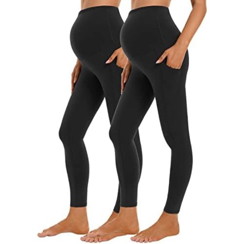 Foucome Women's Maternity Leggings with Pockets Over The Belly Pregnancy Workout Leggings Yoga Active Work Pants