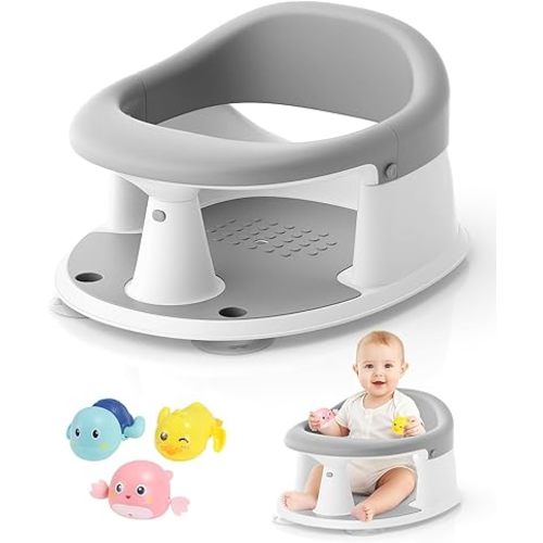 Baby Bath Seat for Babies 6 Months & Up, Bath Seats for Babies Sitting Up, 3 Baby Bath Toys, Open Design, Non-Slip, Compact Toddler Bath Seat.