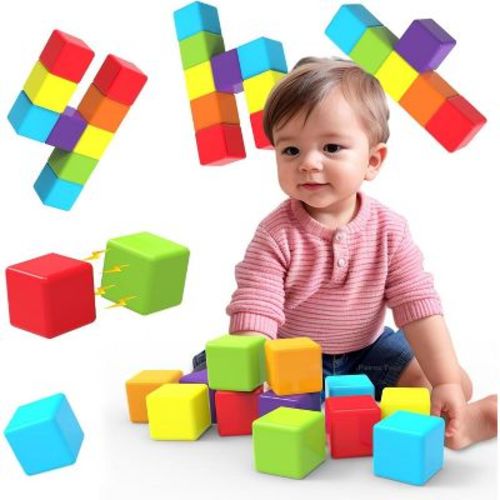 12-Piece Large Magnetic Building Blocks, 1.65 Inch Stacking Cubes Sensory Toy for Toddlers Ages 1-3