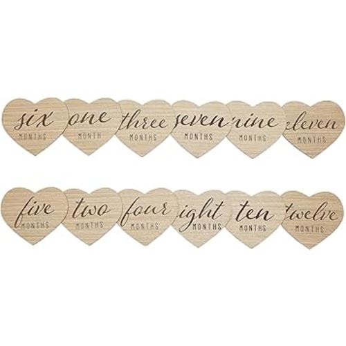 Kate & Milo Heart-Shaped Wooden Baby Milestone Cards Set – 1-12 Months, Gender Neutral Monthly Photo Prop Keepsake for Newborn Pictures, Pregnancy Announcements & Baby Girl Gift