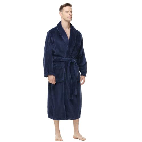 Yurhap Mens Fleece Robe, Soft Plush Robe for Men, Fluffy Bathrobe with Belt & 2 Pockets