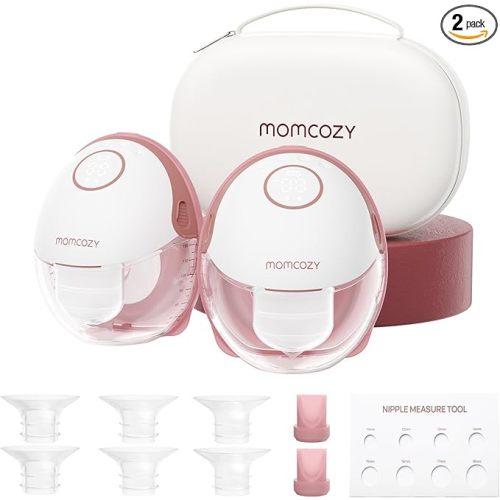 Momcozy Breast Pump Hands Free Mobile Style | M6, Wearable Breastfeeding Pump Ideal Rhythm for More Milk, DoubleFit Flange More Fit & Discreet with 3 Modes & 9 Levels, 24mm (Cozy Red, 2 Count)