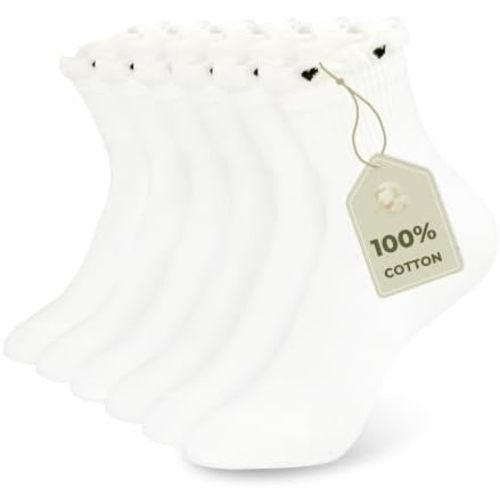 100% Cotton Women’s Ruffle Crew Socks Breathable Thin Ankle Socks 6 Pairs