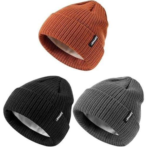 ZUPPAD Baby Beanie Hats, 3-Pack Winter Knit Hats with Fleece Lining for Boys and Girls (Dark Orange, Grey, Black)