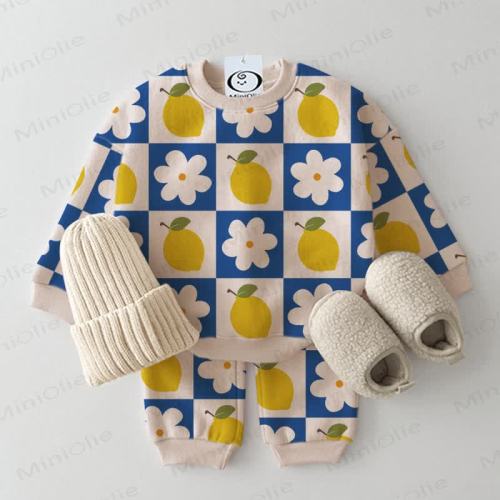Baby Beige Plaid Lemon Flower 2-piece Set