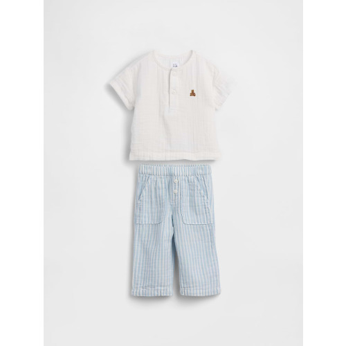 Baby Cotton Gauze Henley Outfit Set
