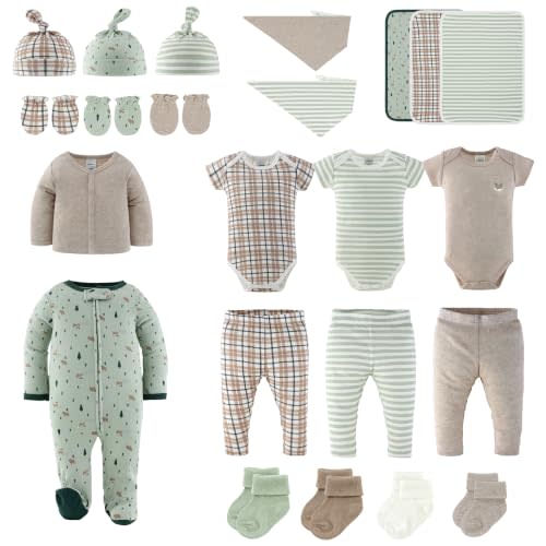 The Peanutshell 23pc Newborn Baby Boy Clothes, 0-3 Months Baby Outfits | 100% Organic Cotton, Fox and Woodland Prints, Oeko-Tex, Mix and Match Layette Set, Gift-Ready Kraft Box