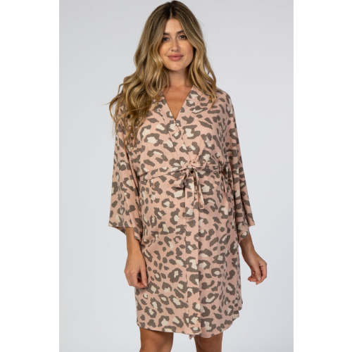 Mauve Leopard Print Delivery/Nursing Maternity Robe