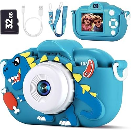 Kids Camera Toddler Toys for Boys Aged 3-9, 1080P Toddler Camera Christmas Birthday Gifts for Boys Ages 3 4 5 6 7 8 9, Digital Selfie Camera with Cute Protective Cover and 32GB SD Card
