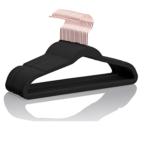 MIZGI Premium Kids Velvet Hangers (Pack of 50) 14" Wide with Copper Rose Gold Hooks,Space Saving,Nonslip Huggable Closet Hangers for Petite Junior Children's Skirt Dress Pants,Clothes Hangers