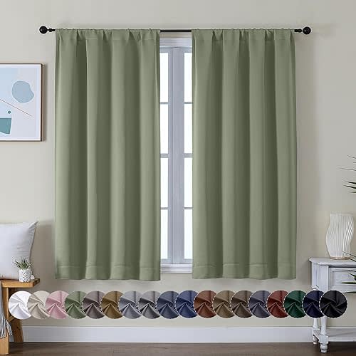 Simplebrand Ava Sage Green Short Blackout Curtains W40 x L54 Inch, Sage Green