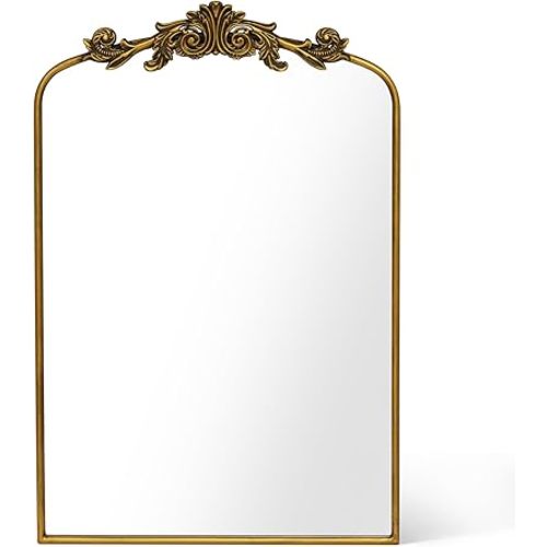 Gold Baroque Mirror Antique 24x35Inches - Vintage Arched Mirror with Ornate Gold Frame for Entryway, Narrow Hallway & Bathroom Wall Decor