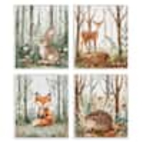 Stupell Industries Baby Animals in Woods by LSR Design Studio 4 Pieces White Framed Animal Giclee Art Print 14 in. x 11 in. a4-179_wfr_4pc_11x14